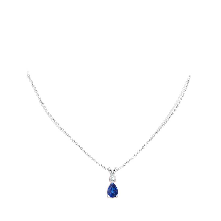 9x6mm AAA Blue Sapphire Teardrop Pendant with Diamond in P950 Platinum pen