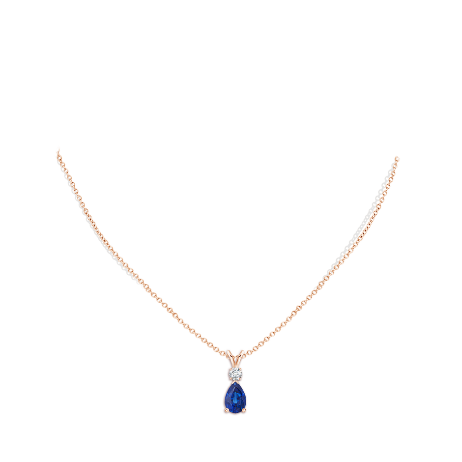 9x6mm AAA Blue Sapphire Teardrop Pendant with Diamond in Rose Gold pen