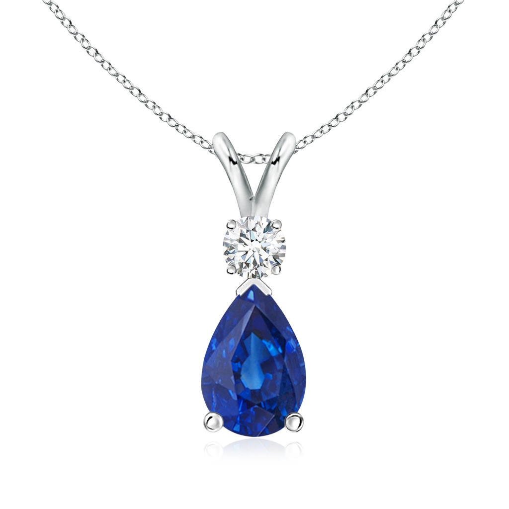 9x6mm AAA Blue Sapphire Teardrop Pendant with Diamond in White Gold