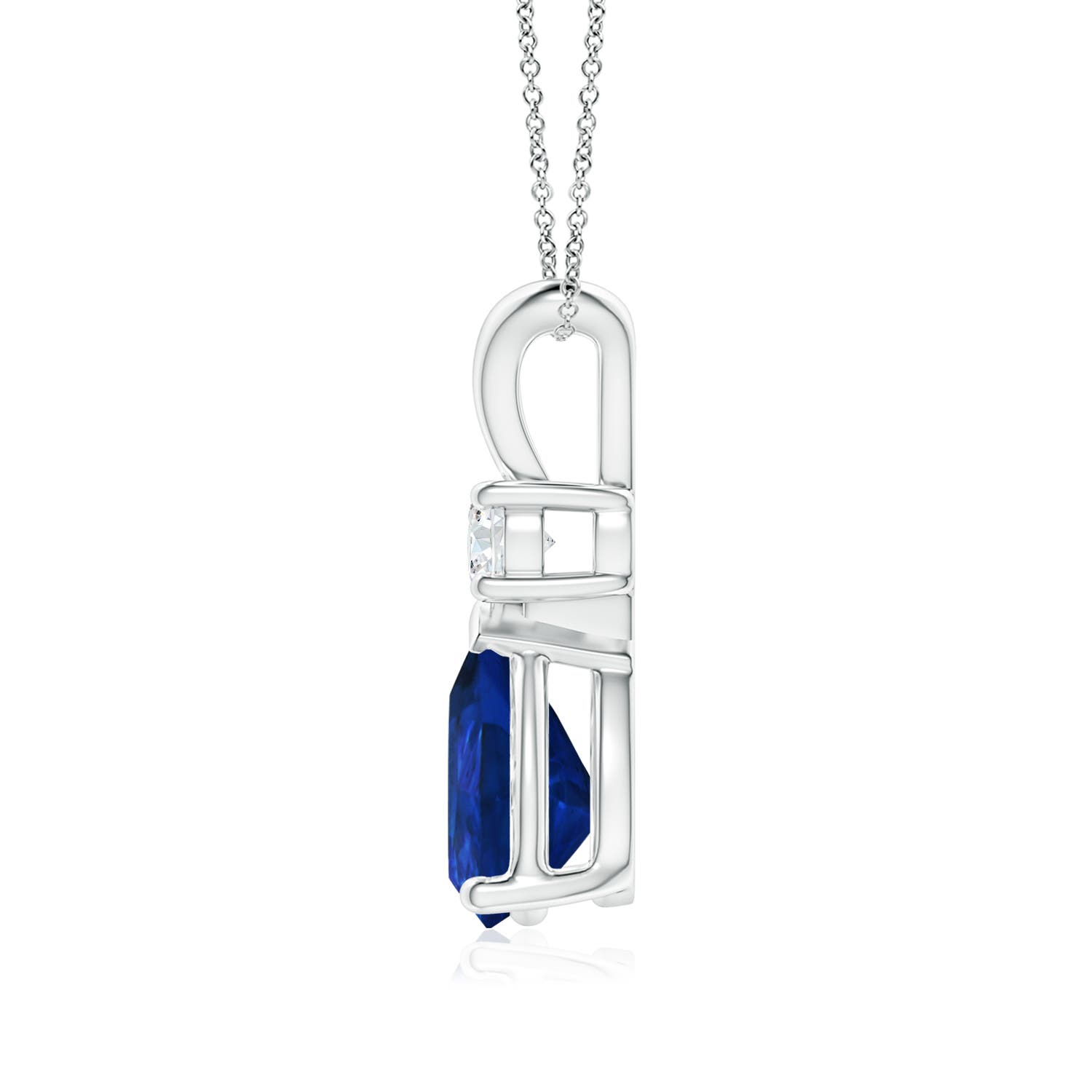 9x6mm AAA Blue Sapphire Teardrop Pendant with Diamond in White Gold - side 2
