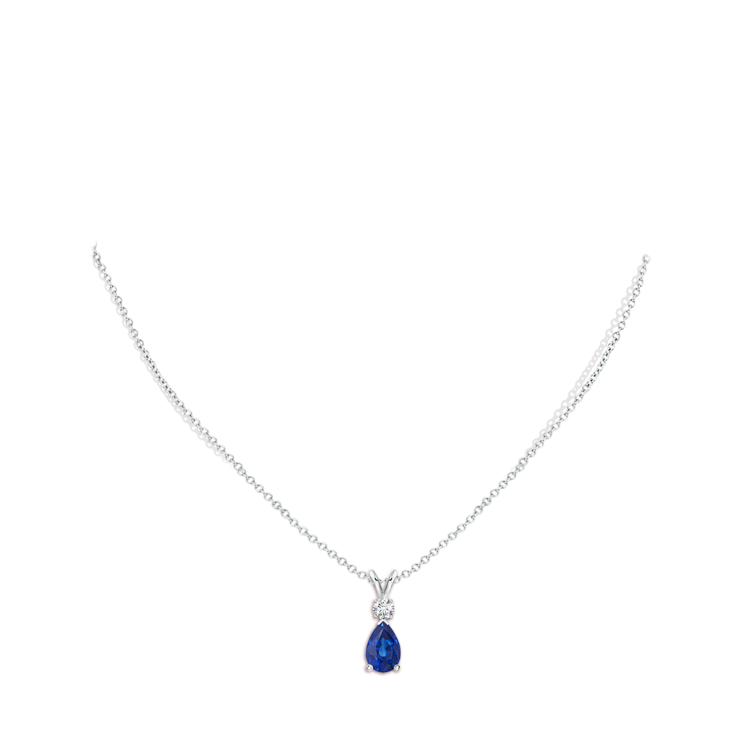 9x6mm AAA Blue Sapphire Teardrop Pendant with Diamond in White Gold - body_neck