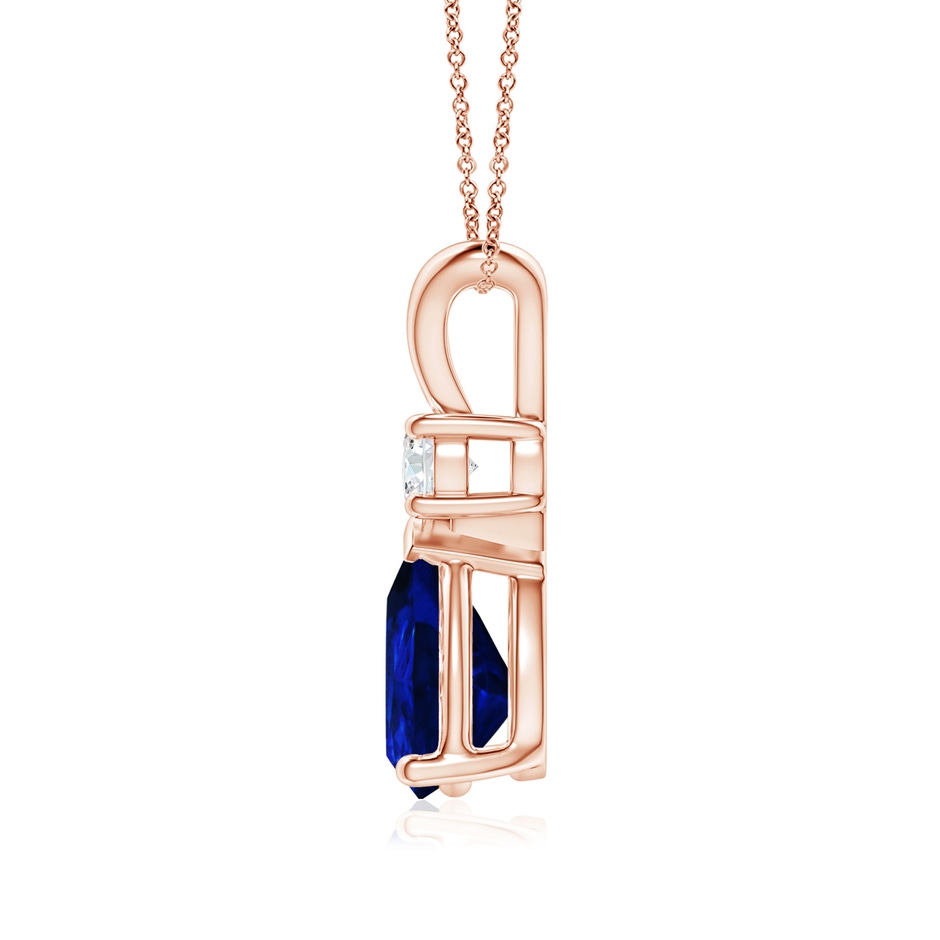 9x6mm AAAA Blue Sapphire Teardrop Pendant with Diamond in 18K Rose Gold side 199