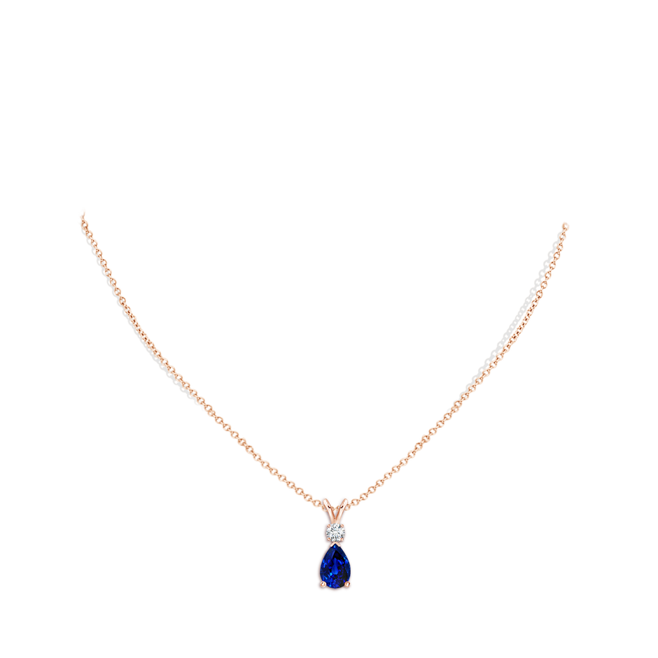9x6mm AAAA Blue Sapphire Teardrop Pendant with Diamond in 18K Rose Gold pen