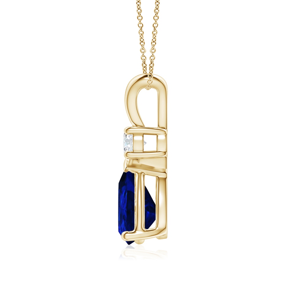 9x6mm AAAA Blue Sapphire Teardrop Pendant with Diamond in 18K Yellow Gold side 199