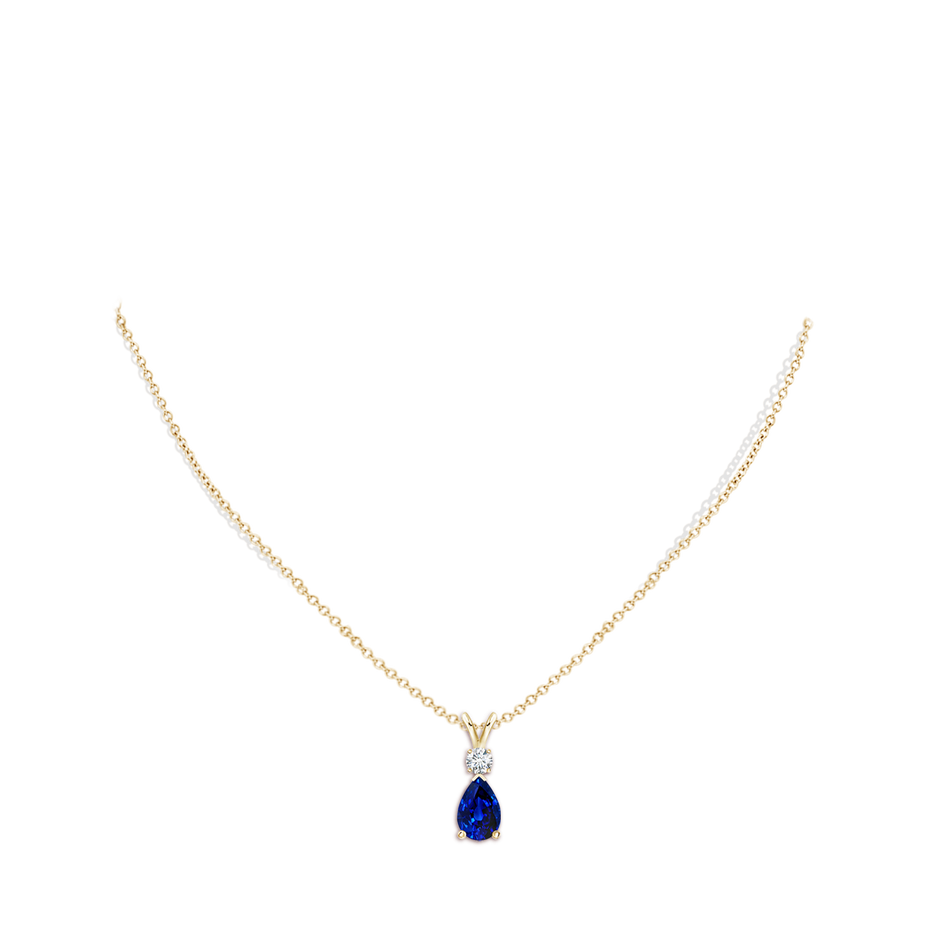 9x6mm AAAA Blue Sapphire Teardrop Pendant with Diamond in 18K Yellow Gold pen