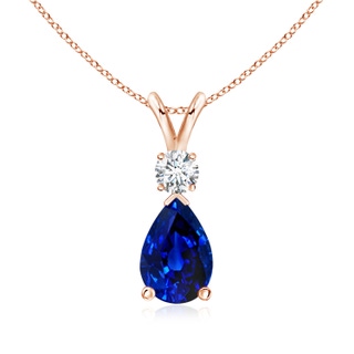 9x6mm AAAA Blue Sapphire Teardrop Pendant with Diamond in Rose Gold