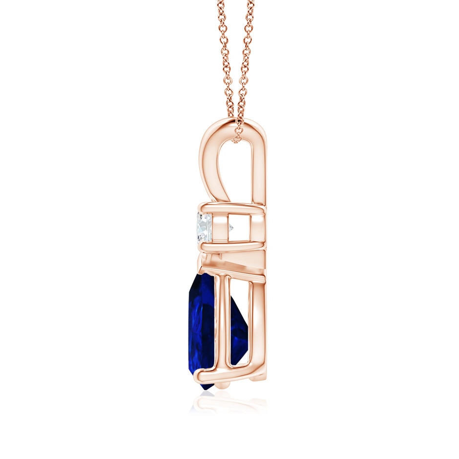 9x6mm AAAA Blue Sapphire Teardrop Pendant with Diamond in Rose Gold side 199
