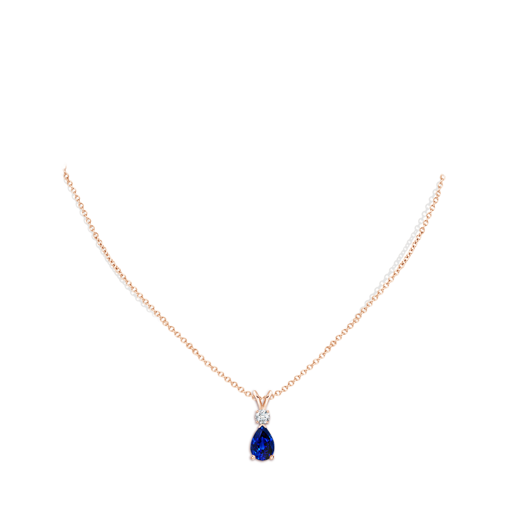 9x6mm AAAA Blue Sapphire Teardrop Pendant with Diamond in Rose Gold pen