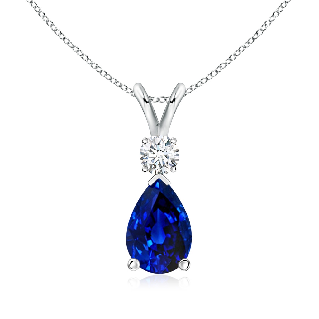 9x6mm AAAA Blue Sapphire Teardrop Pendant with Diamond in S999 Silver