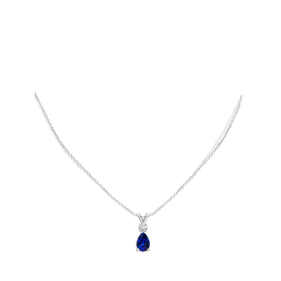 9x6mm AAAA Blue Sapphire Teardrop Pendant with Diamond in White Gold pen