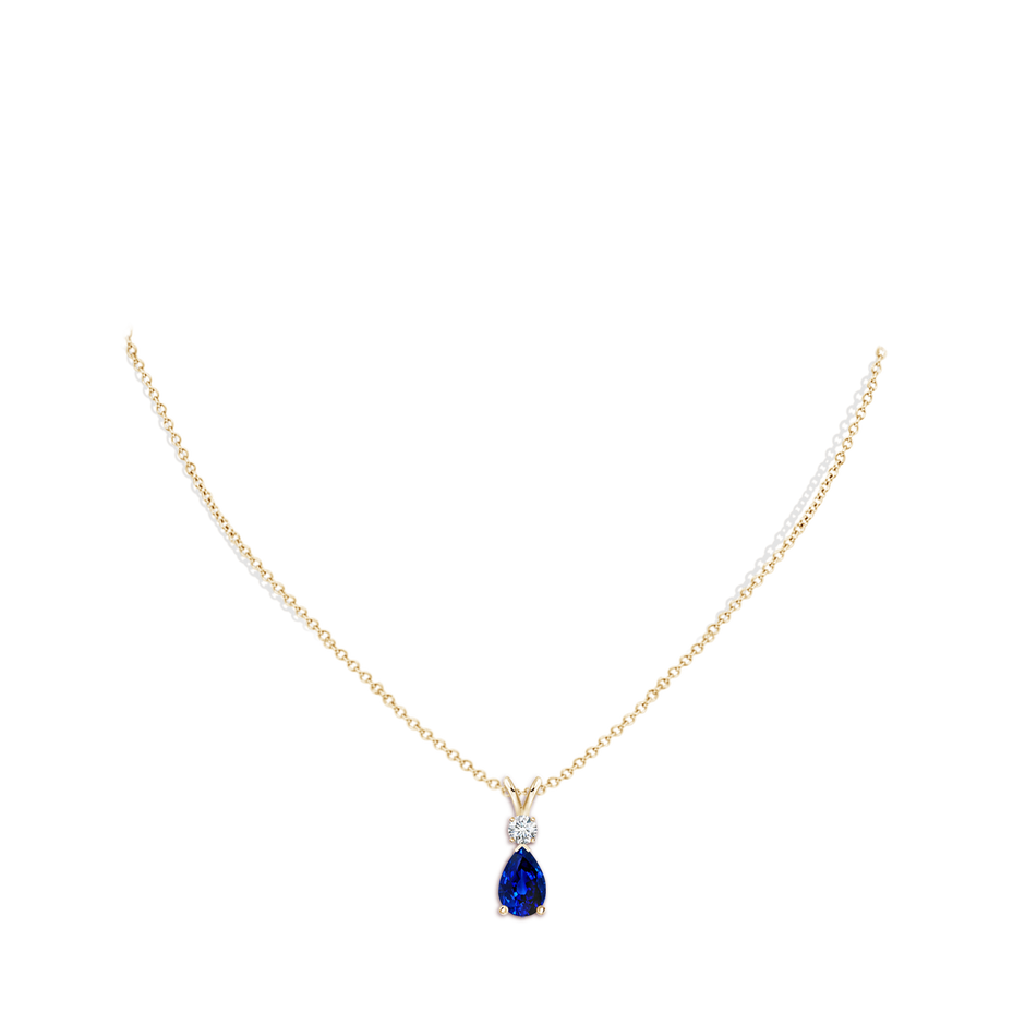 9x6mm Lab-Grown Blue Sapphire Teardrop Pendant with Diamond in Yellow Gold pen