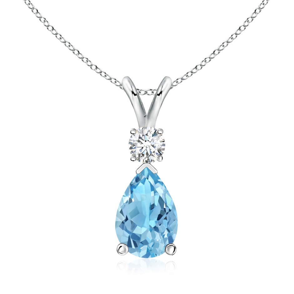 10x7mm A Prong-Set Swiss Blue Topaz Teardrop V-Bale Pendant with Diamond in P950 Platinum 
