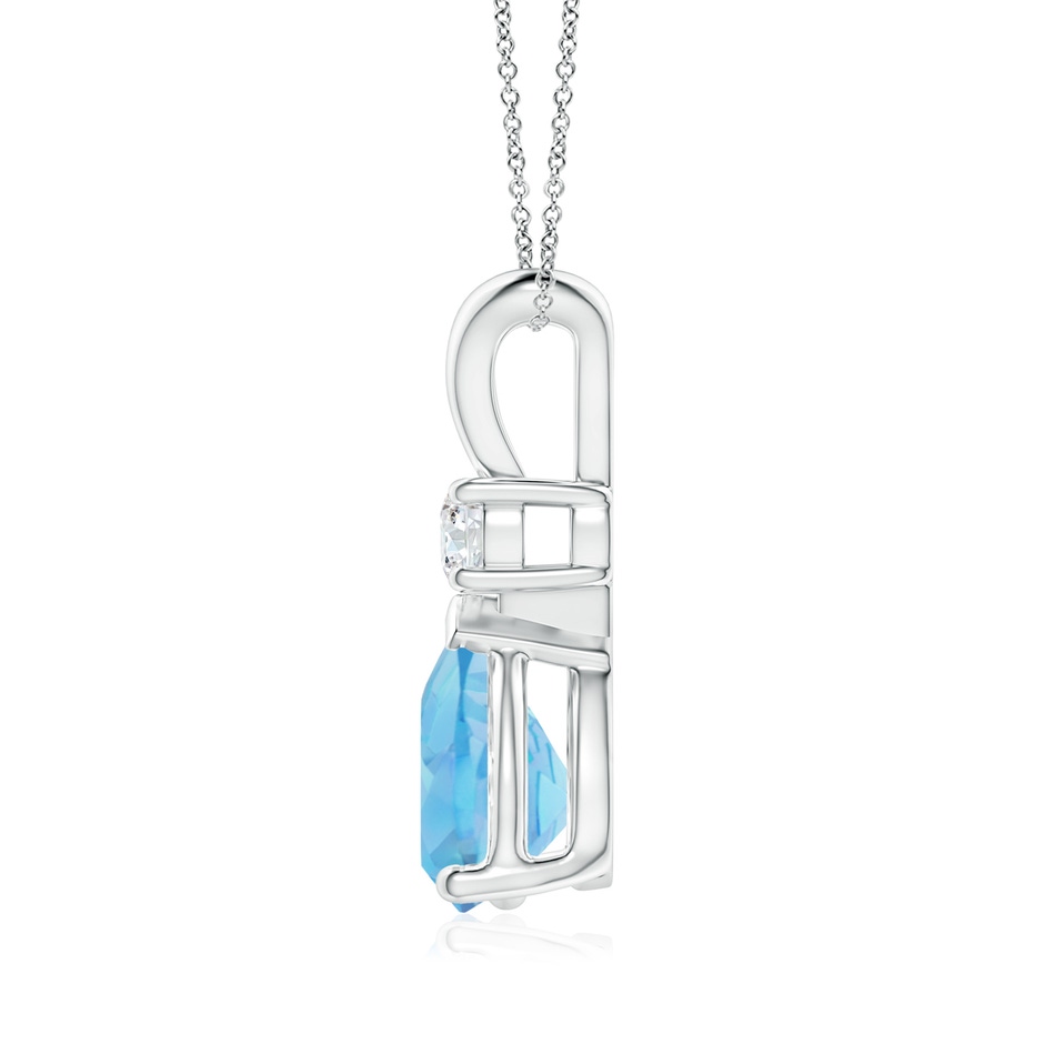 10x7mm A Prong-Set Swiss Blue Topaz Teardrop V-Bale Pendant with Diamond in P950 Platinum side 199