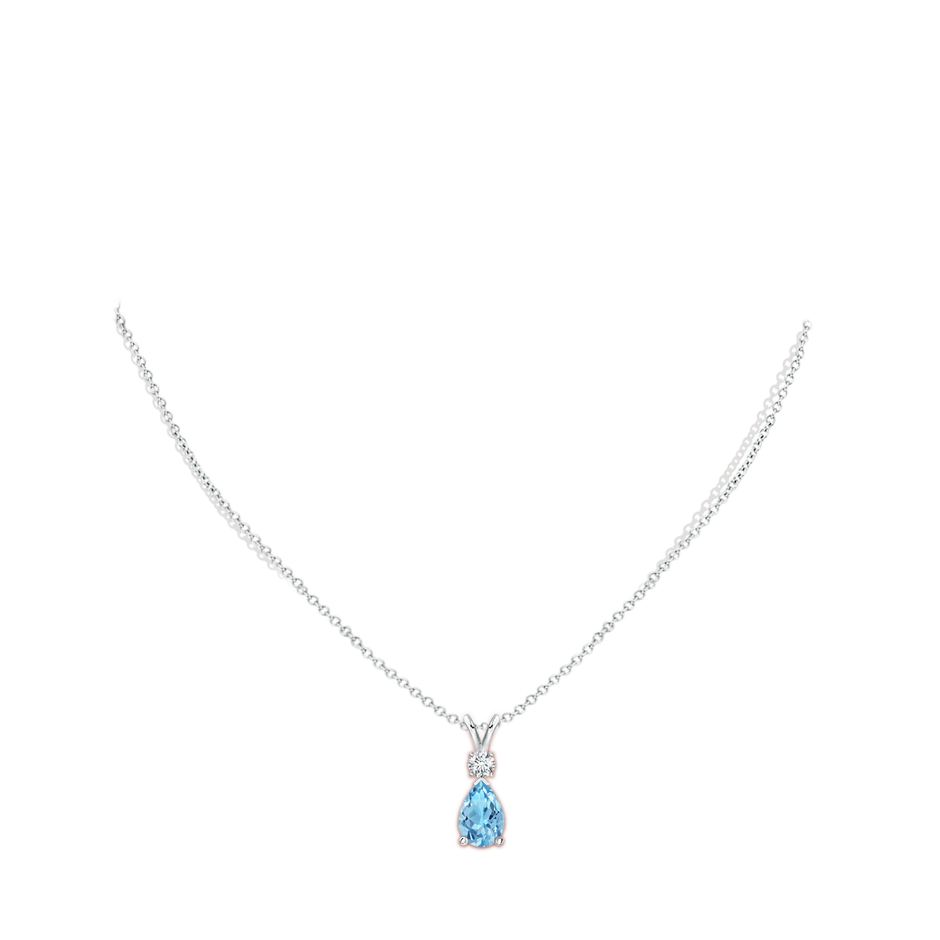 10x7mm A Prong-Set Swiss Blue Topaz Teardrop V-Bale Pendant with Diamond in P950 Platinum pen