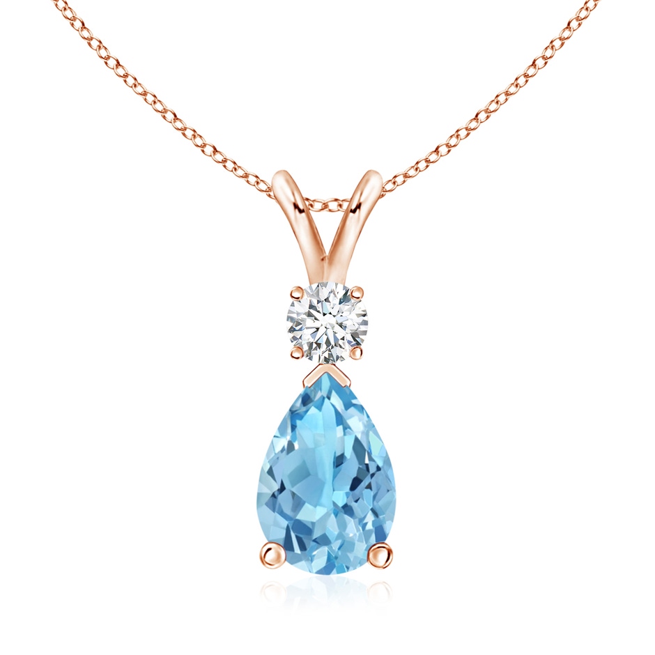 10x7mm A Prong-Set Swiss Blue Topaz Teardrop V-Bale Pendant with Diamond in Rose Gold 