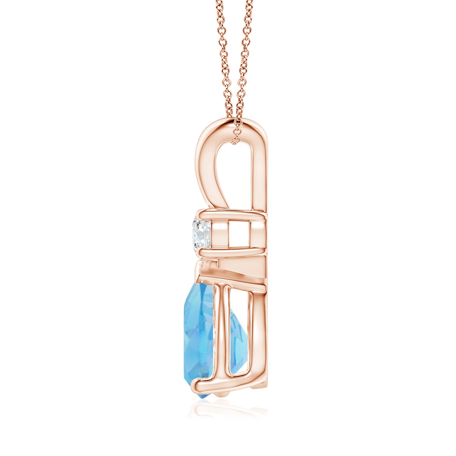 10x7mm A Prong-Set Swiss Blue Topaz Teardrop V-Bale Pendant with Diamond in Rose Gold side 199