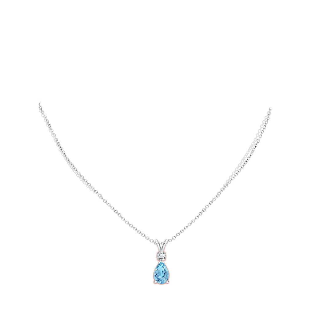 10x7mm A Swiss Blue Topaz Teardrop Pendant with Diamond in White Gold Body-Neck