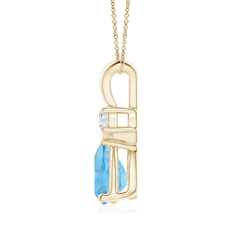 10x7mm A Prong-Set Swiss Blue Topaz Teardrop V-Bale Pendant with Diamond in Yellow Gold side 199