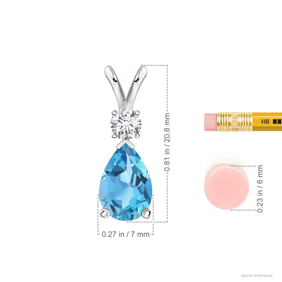10x7mm AA Prong-Set Swiss Blue Topaz Teardrop V-Bale Pendant with Diamond in P950 Platinum ruler