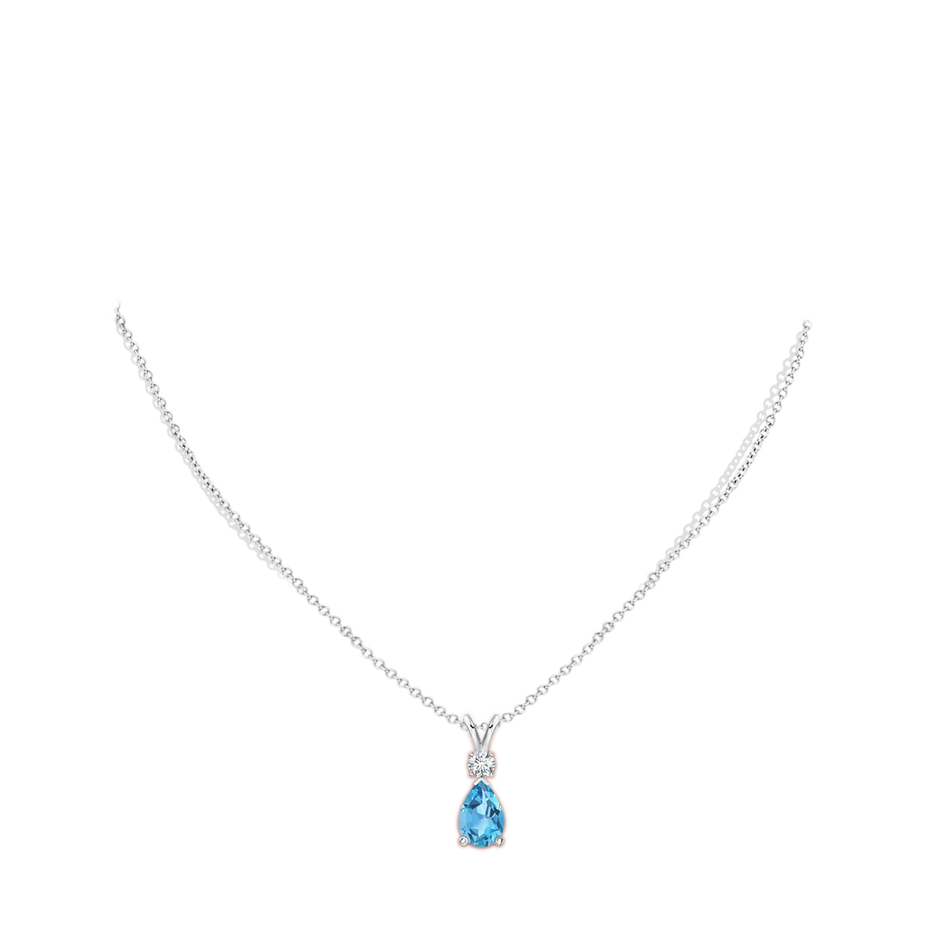 10x7mm AA Prong-Set Swiss Blue Topaz Teardrop V-Bale Pendant with Diamond in P950 Platinum pen