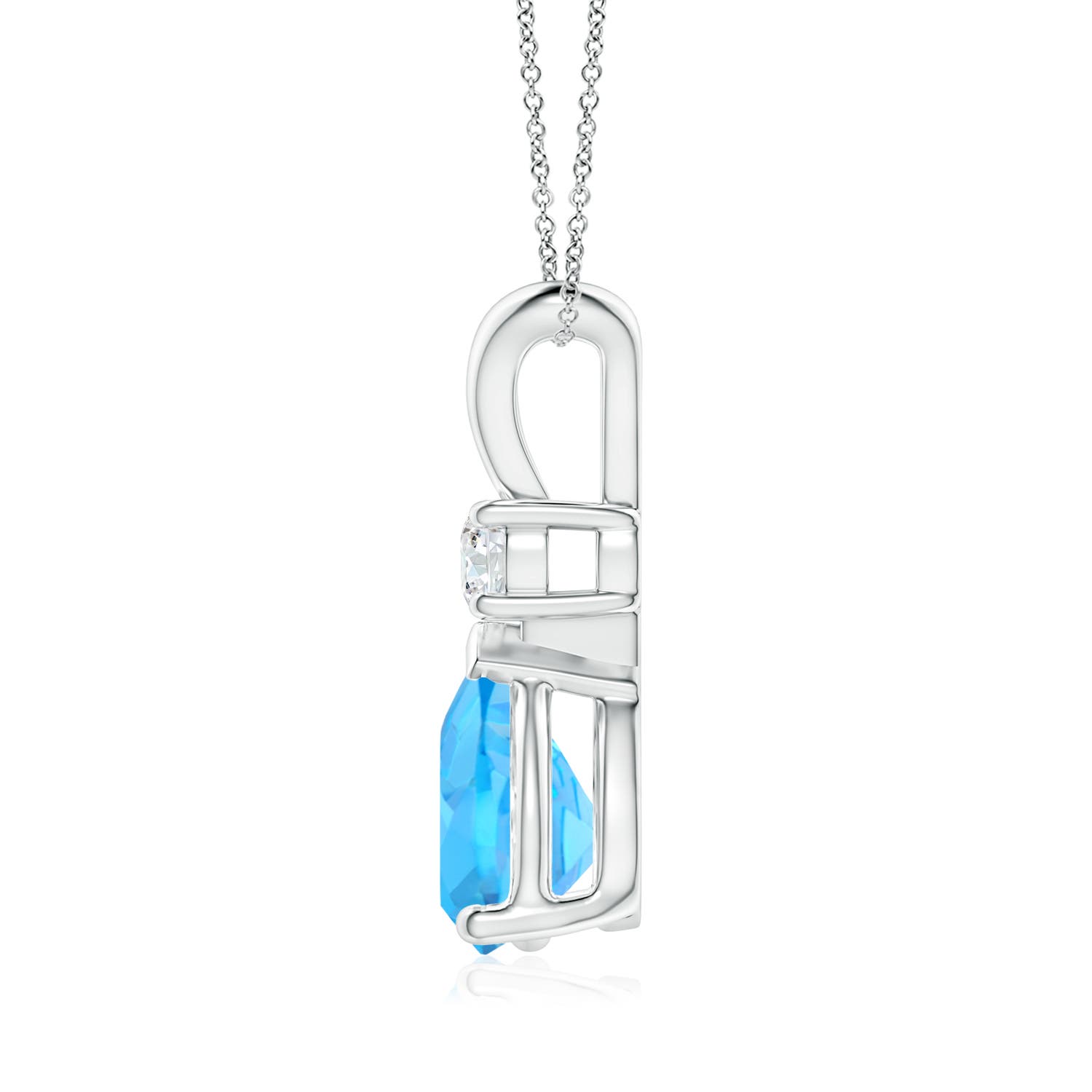 10x7mm AAA Prong-Set Swiss Blue Topaz Teardrop V-Bale Pendant with Diamond in P950 Platinum - side 3