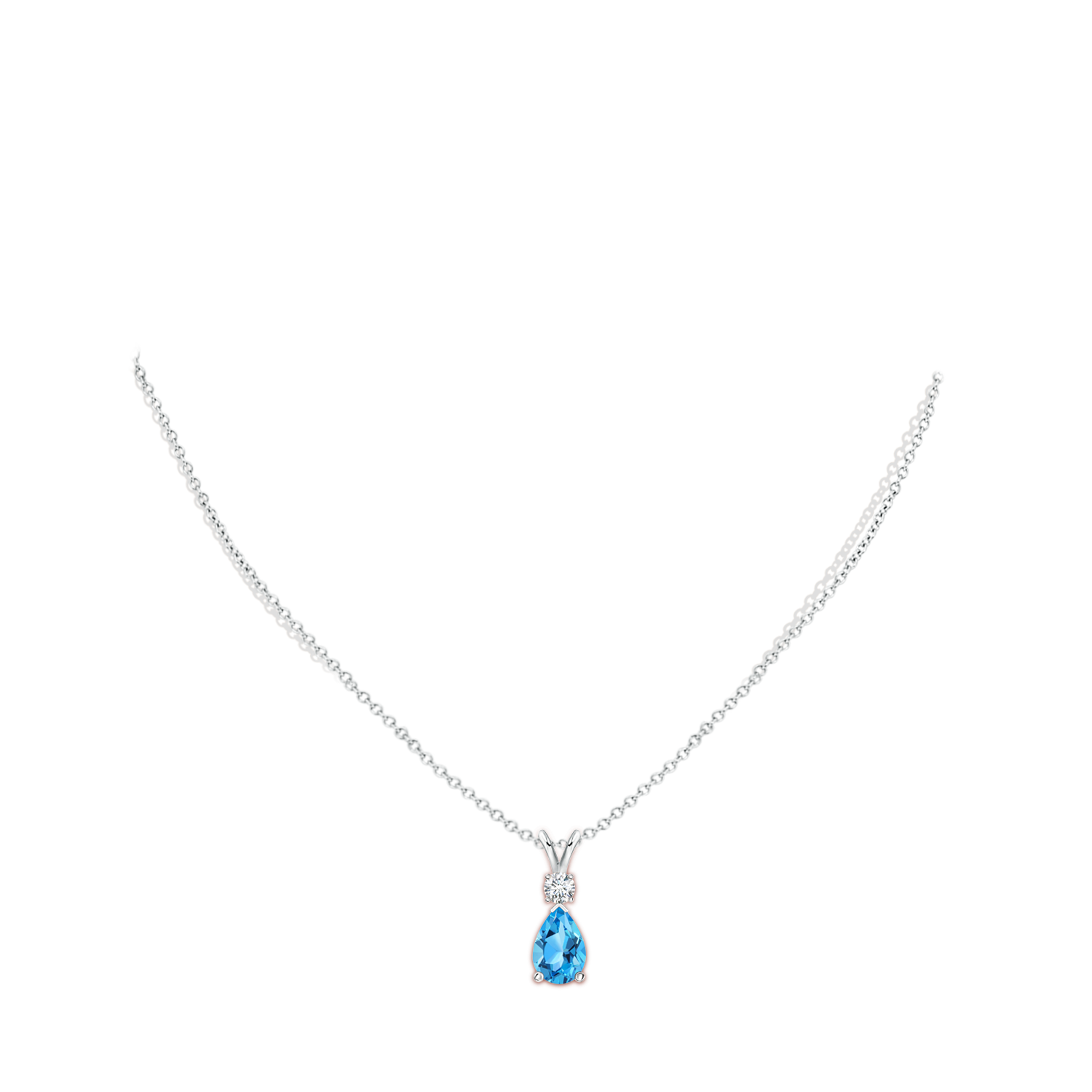 10x7mm AAA Prong-Set Swiss Blue Topaz Teardrop V-Bale Pendant with Diamond in P950 Platinum - body_neck