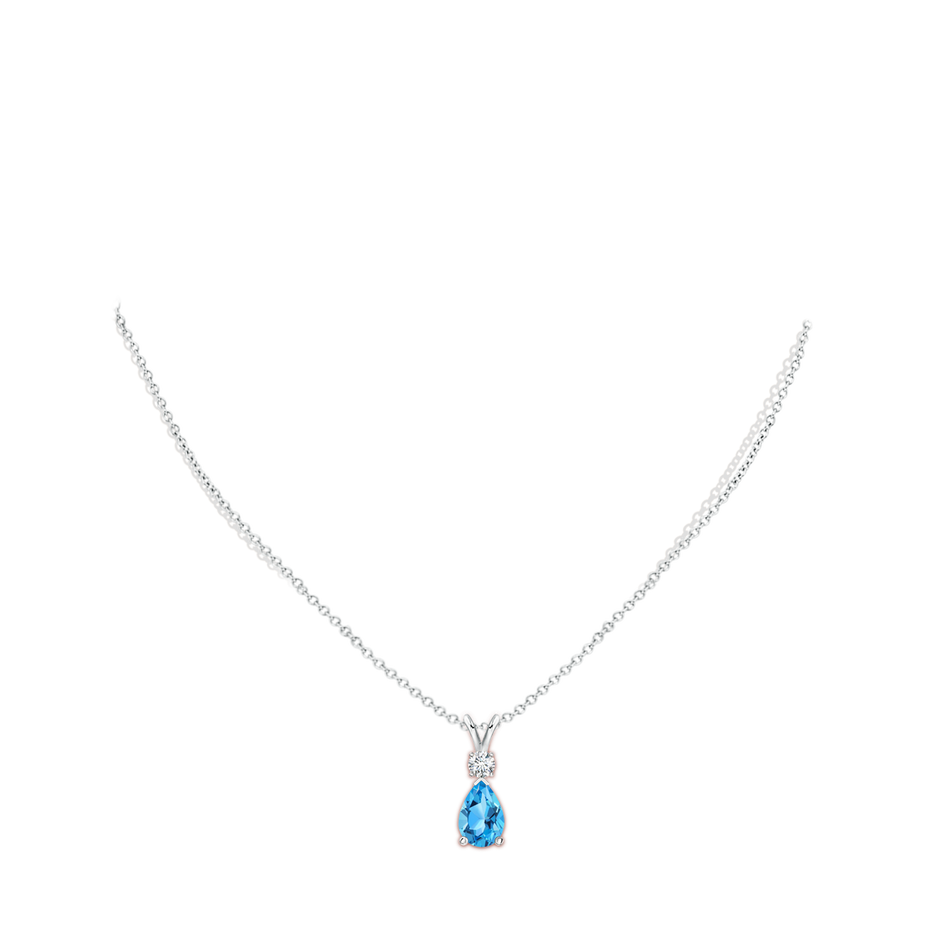 10x7mm AAA Prong-Set Swiss Blue Topaz Teardrop V-Bale Pendant with Diamond in P950 Platinum pen