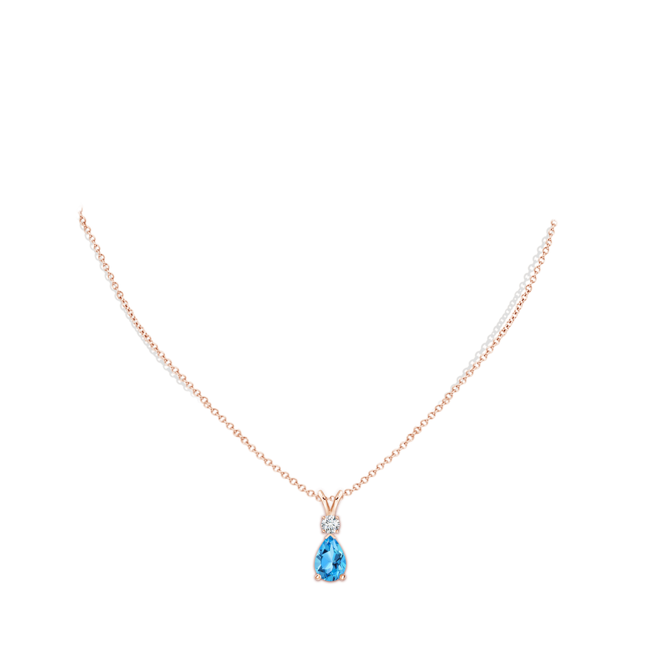 10x7mm AAA Prong-Set Swiss Blue Topaz Teardrop V-Bale Pendant with Diamond in Rose Gold pen