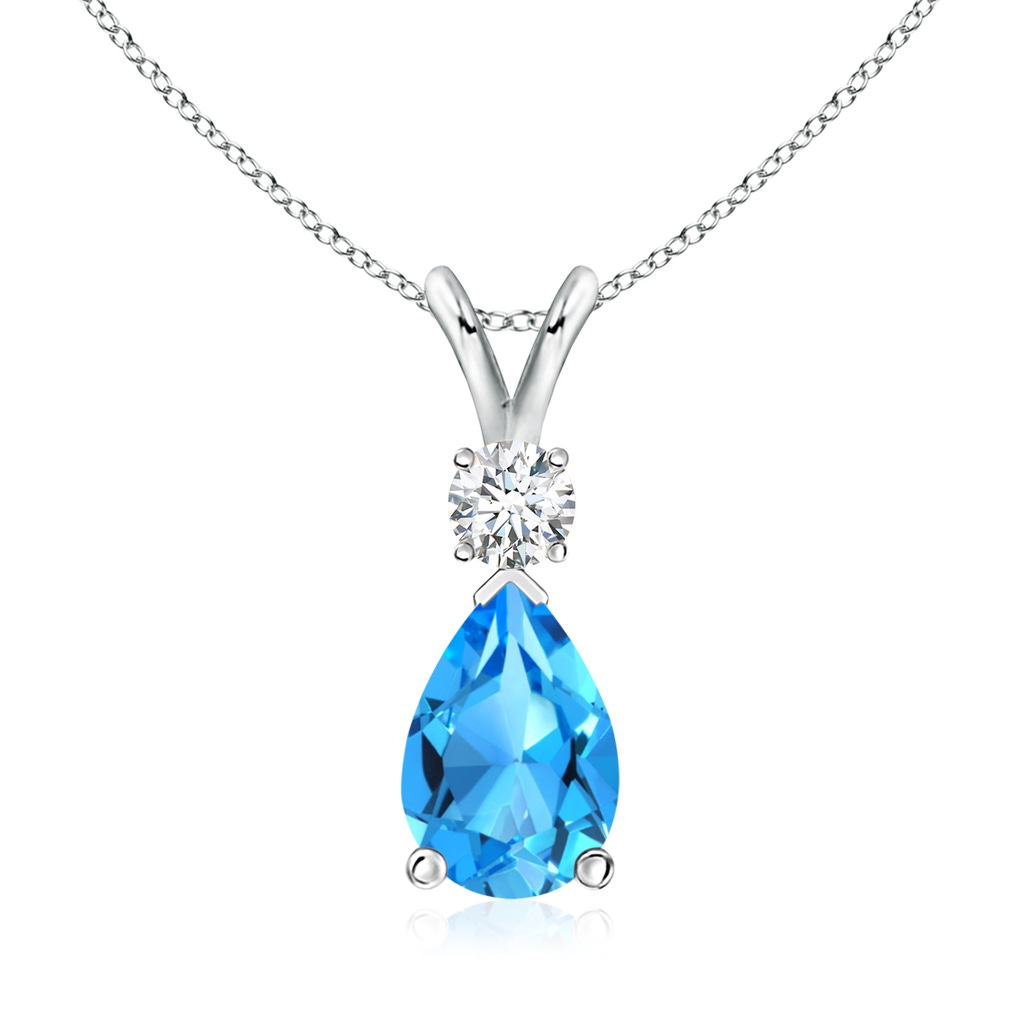 10x7mm AAAA Swiss Blue Topaz Teardrop Pendant with Diamond in P950 Platinum