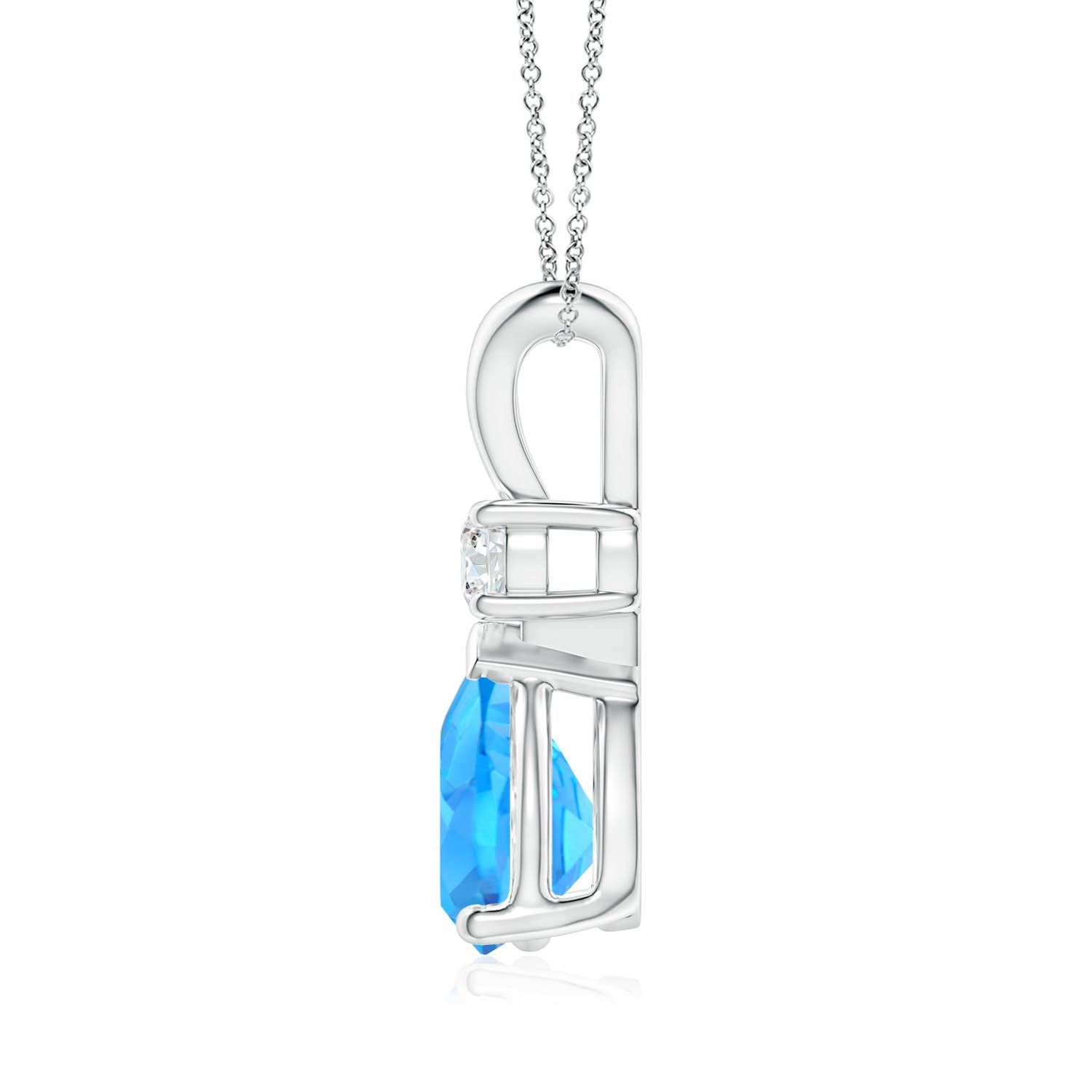 10x7mm AAAA Prong-Set Swiss Blue Topaz Teardrop V-Bale Pendant with Diamond in P950 Platinum