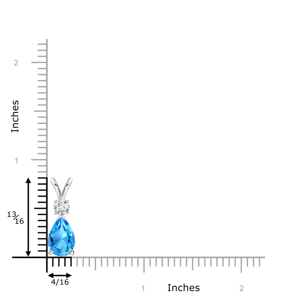 10x7mm AAAA Swiss Blue Topaz Teardrop Pendant with Diamond in P950 Platinum Ruler