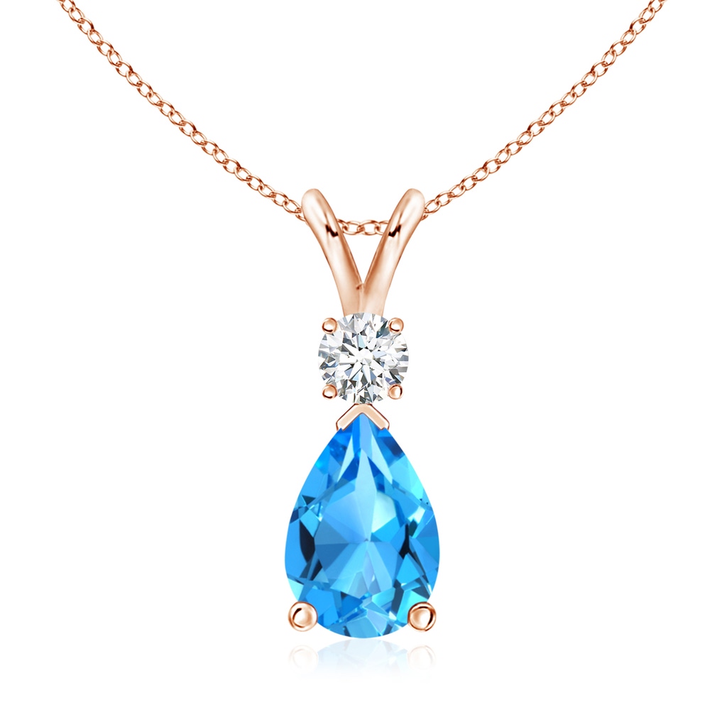 10x7mm AAAA Swiss Blue Topaz Teardrop Pendant with Diamond in Rose Gold