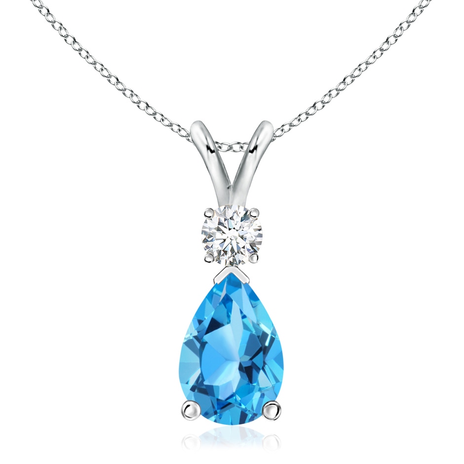 12x8mm AAA Prong-Set Swiss Blue Topaz Teardrop V-Bale Pendant with Diamond in P950 Platinum 
