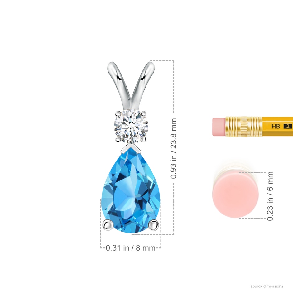 12x8mm AAA Prong-Set Swiss Blue Topaz Teardrop V-Bale Pendant with Diamond in P950 Platinum ruler
