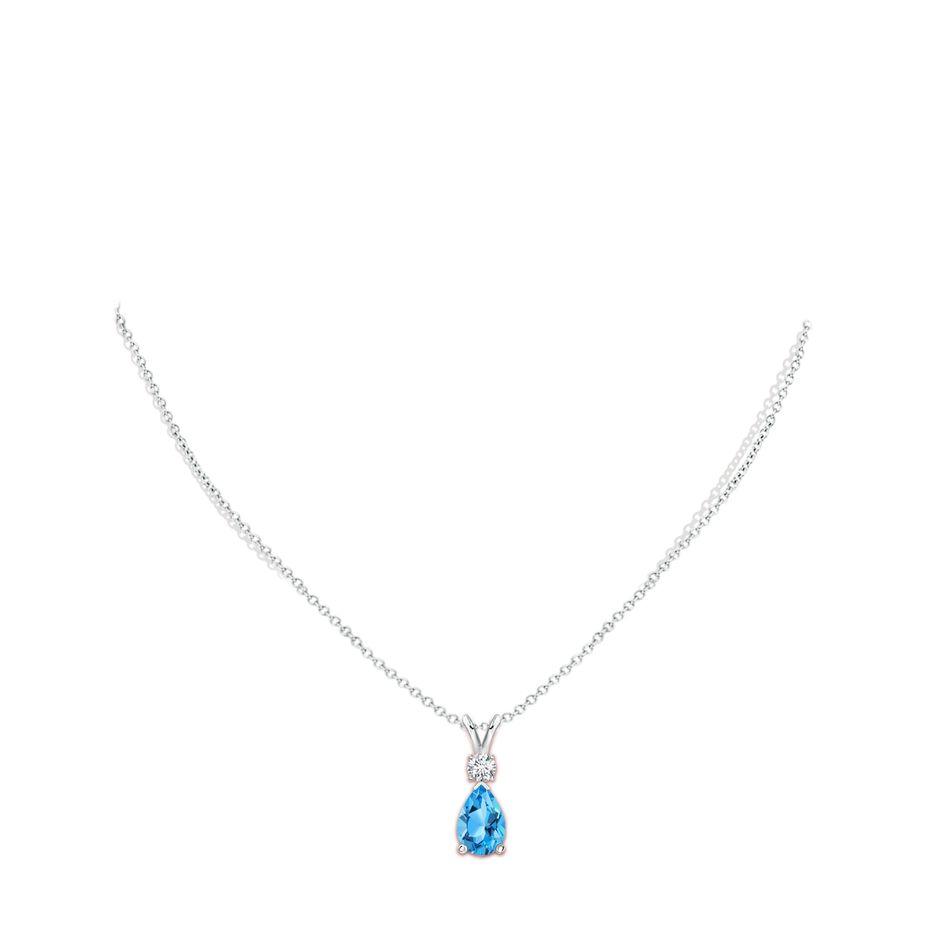 12x8mm AAA Swiss Blue Topaz Teardrop Pendant with Diamond in White Gold body-neck