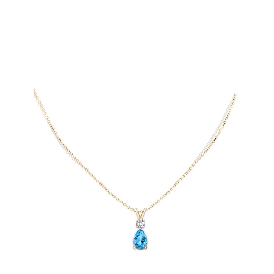 12x8mm AAA Prong-Set Swiss Blue Topaz Teardrop V-Bale Pendant with Diamond in Yellow Gold pen