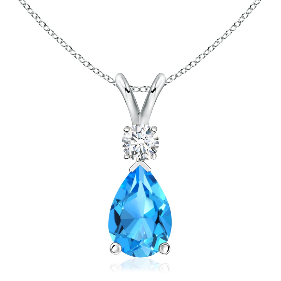 12x8mm AAAA Swiss Blue Topaz Teardrop Pendant with Diamond in 9K White Gold 