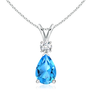 12x8mm AAAA Swiss Blue Topaz Teardrop Pendant with Diamond in P950 Platinum