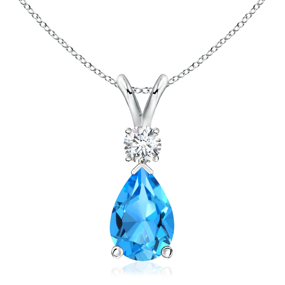 12x8mm AAAA Prong-Set Swiss Blue Topaz Teardrop V-Bale Pendant with Diamond in P950 Platinum 