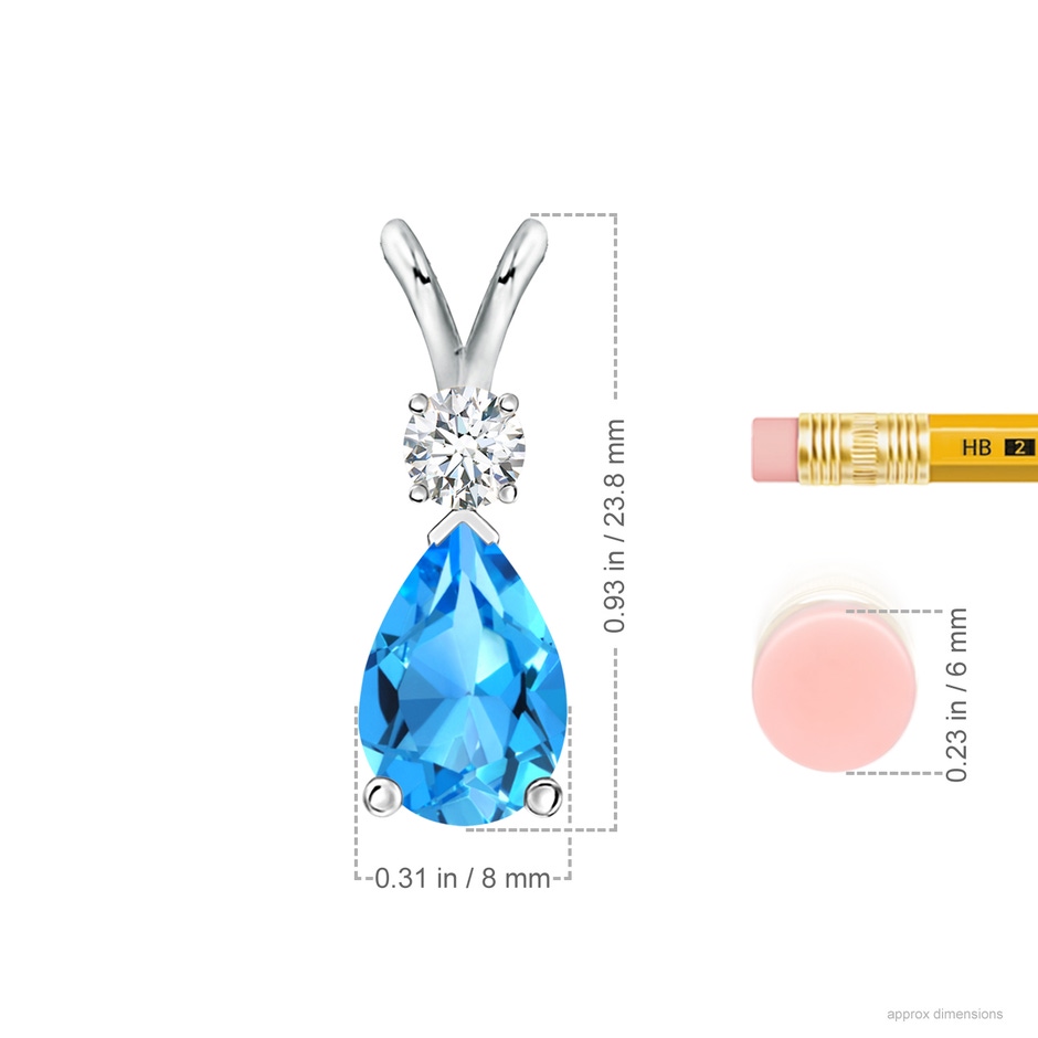 12x8mm AAAA Prong-Set Swiss Blue Topaz Teardrop V-Bale Pendant with Diamond in P950 Platinum ruler
