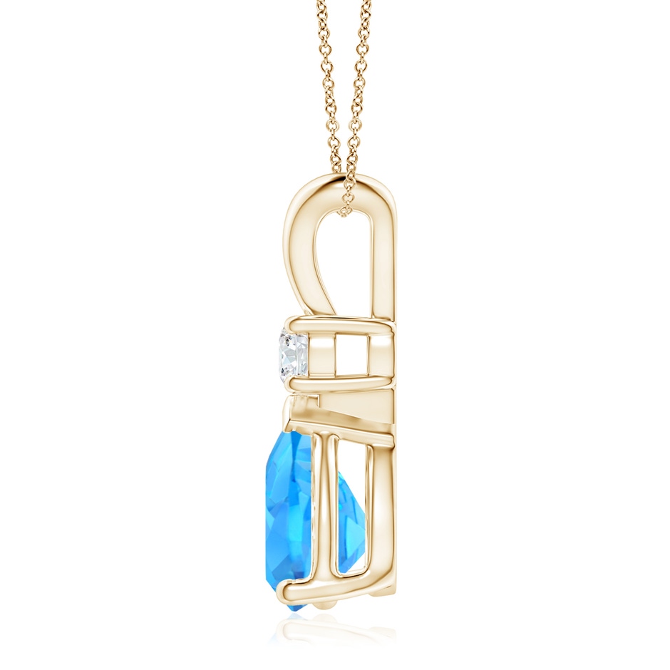 12x8mm AAAA Prong-Set Swiss Blue Topaz Teardrop V-Bale Pendant with Diamond in Yellow Gold side 199
