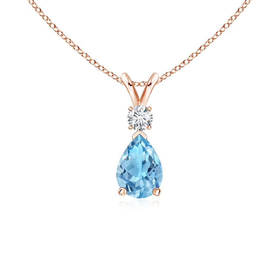 7x5mm A Prong-Set Swiss Blue Topaz Teardrop V-Bale Pendant with Diamond in Rose Gold 
