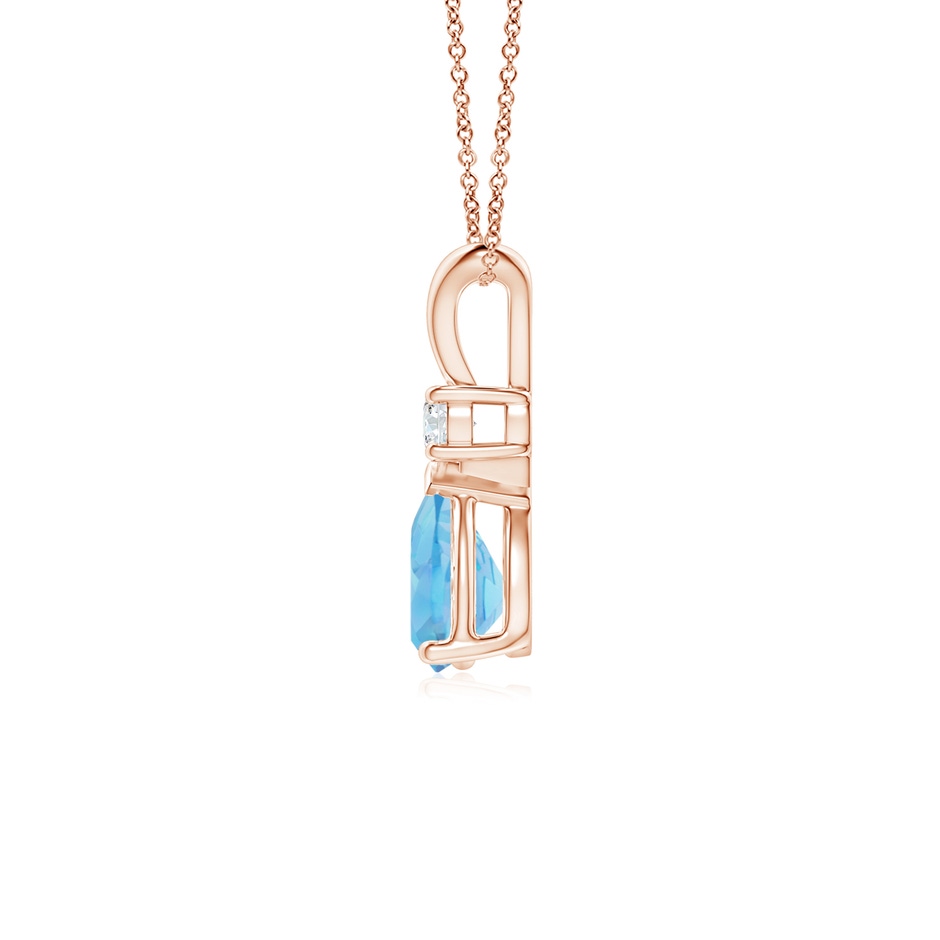 7x5mm A Prong-Set Swiss Blue Topaz Teardrop V-Bale Pendant with Diamond in Rose Gold side 199