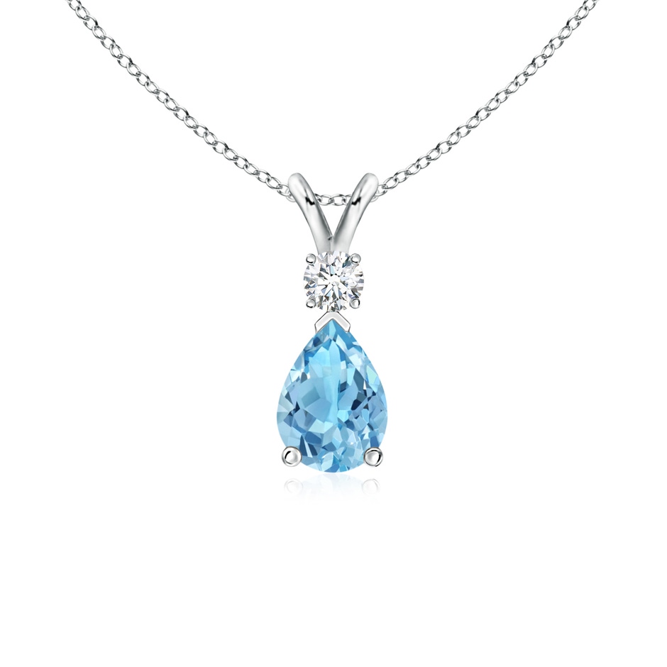 7x5mm A Prong-Set Swiss Blue Topaz Teardrop V-Bale Pendant with Diamond in White Gold 