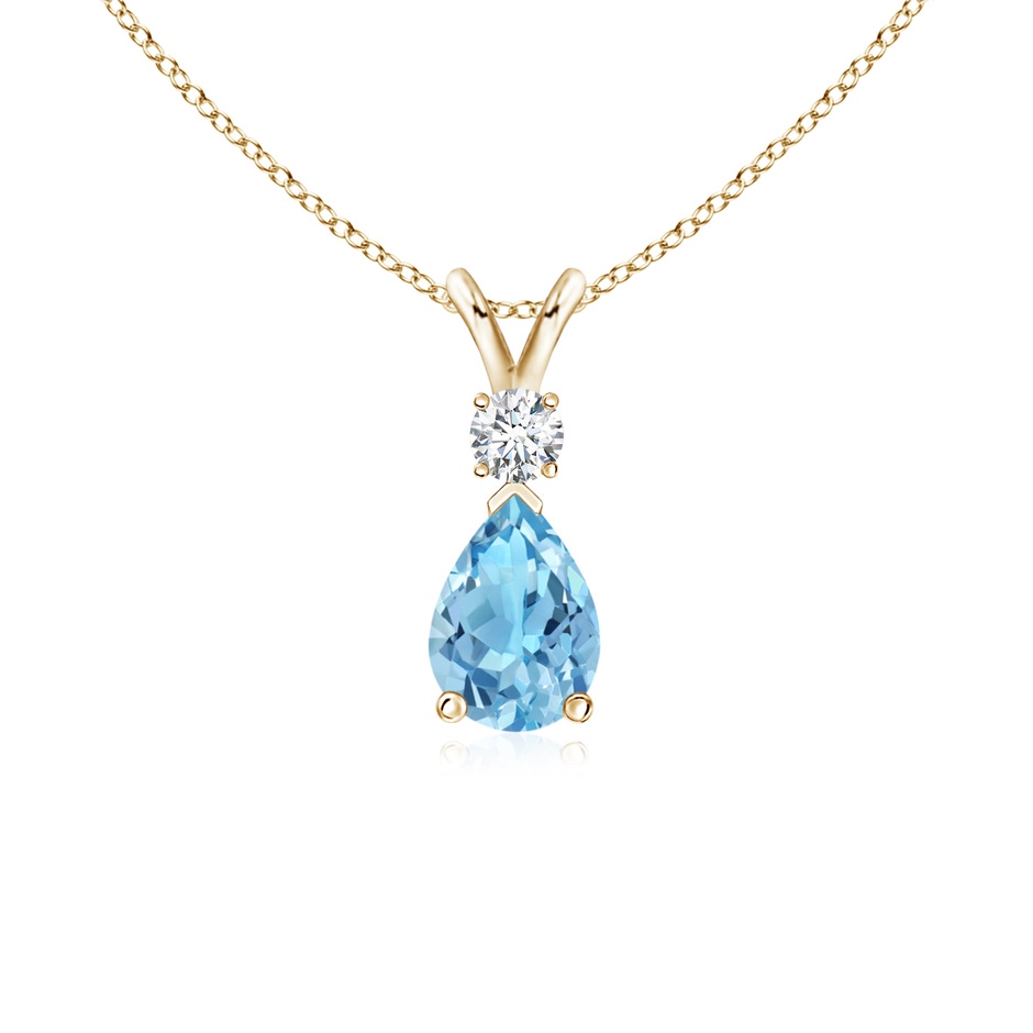 7x5mm A Prong-Set Swiss Blue Topaz Teardrop V-Bale Pendant with Diamond in Yellow Gold 
