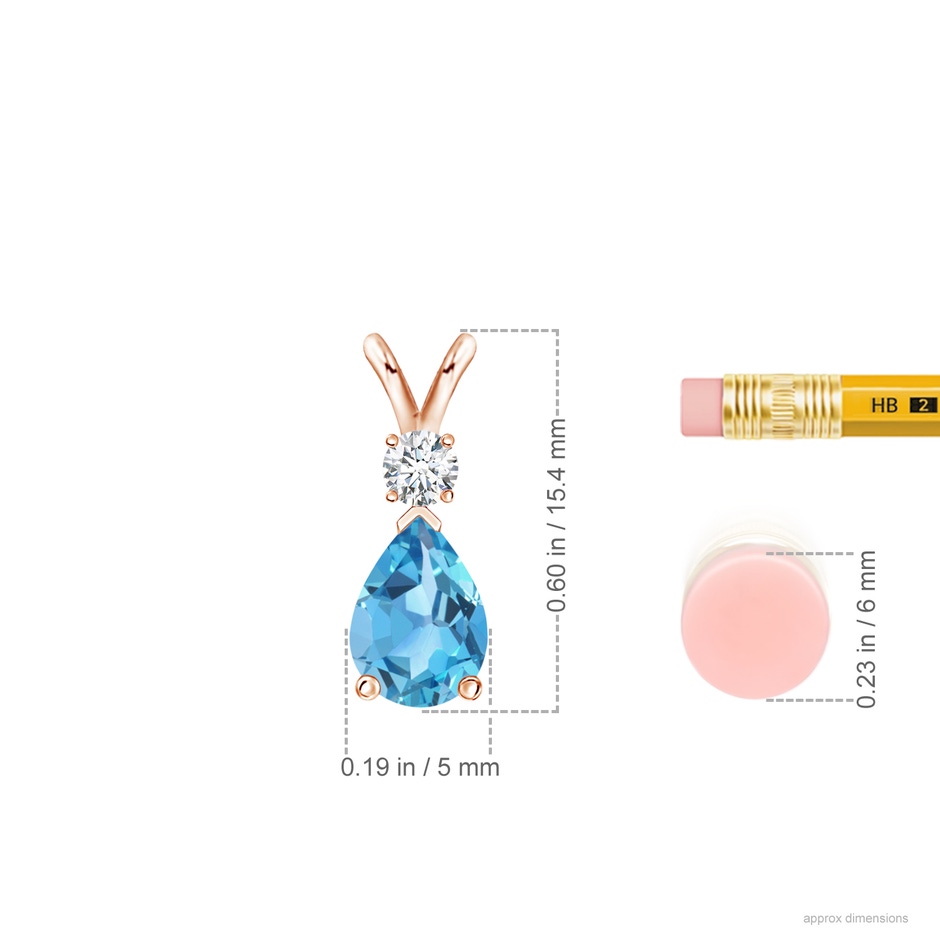 7x5mm AA Prong-Set Swiss Blue Topaz Teardrop V-Bale Pendant with Diamond in Rose Gold ruler