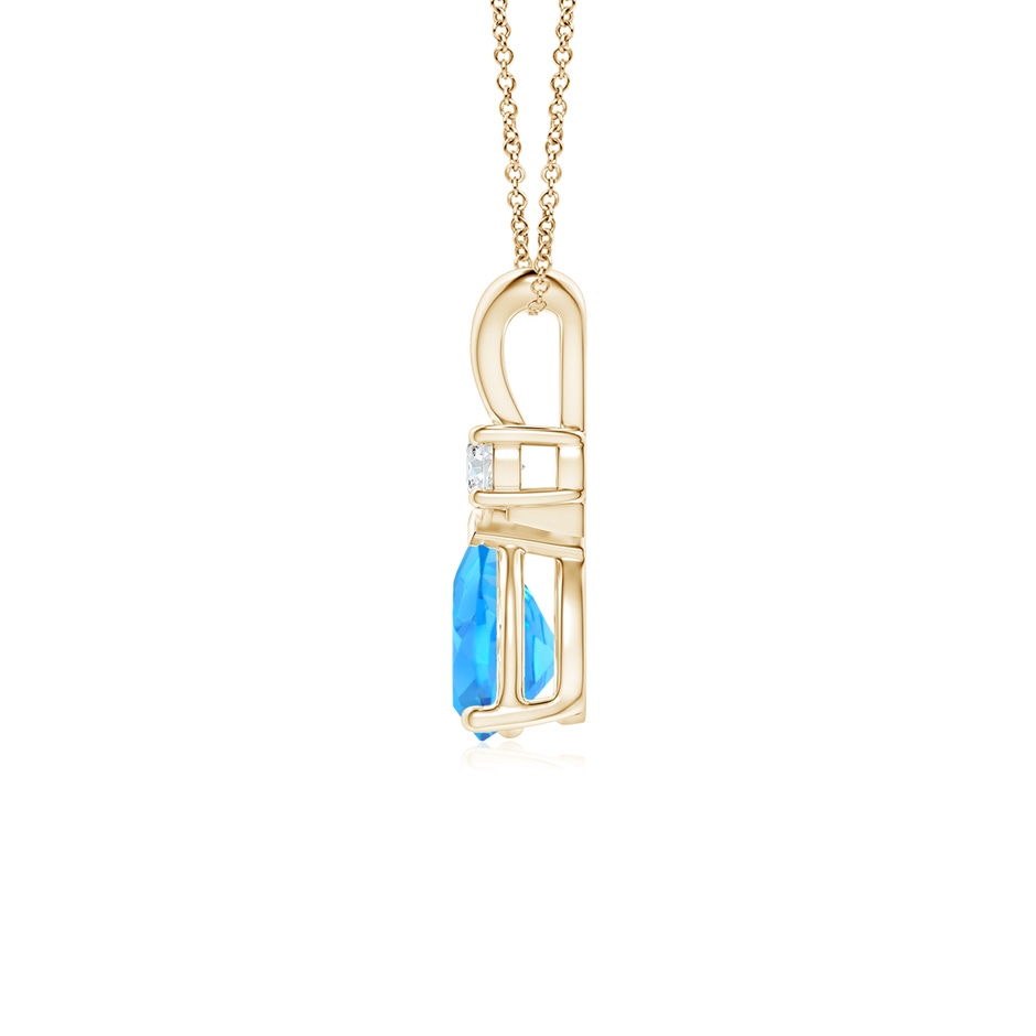 7x5mm AAAA Prong-Set Swiss Blue Topaz Teardrop V-Bale Pendant with Diamond in Yellow Gold side 199