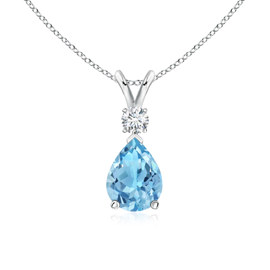 8x6mm A Prong-Set Swiss Blue Topaz Teardrop V-Bale Pendant with Diamond in S999 Silver 