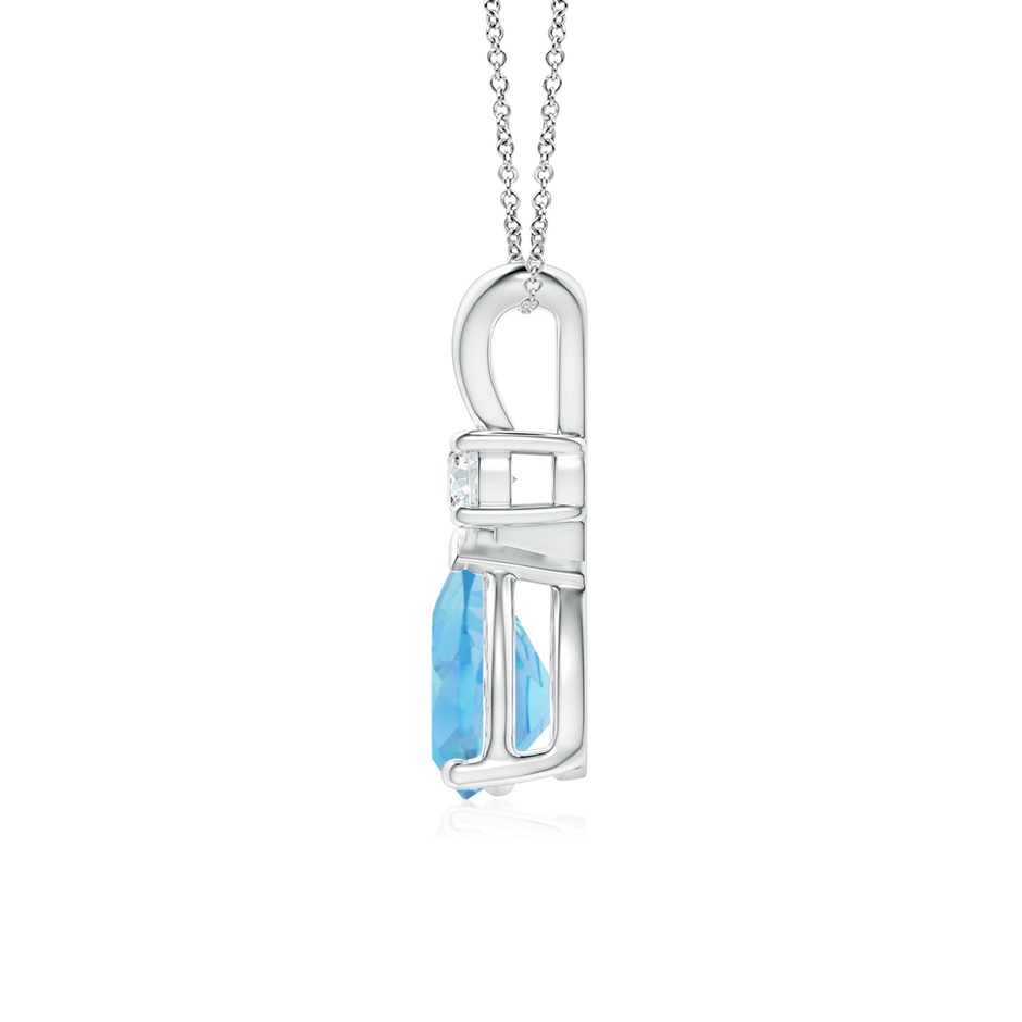 8x6mm A Prong-Set Swiss Blue Topaz Teardrop V-Bale Pendant with Diamond in S999 Silver side 199
