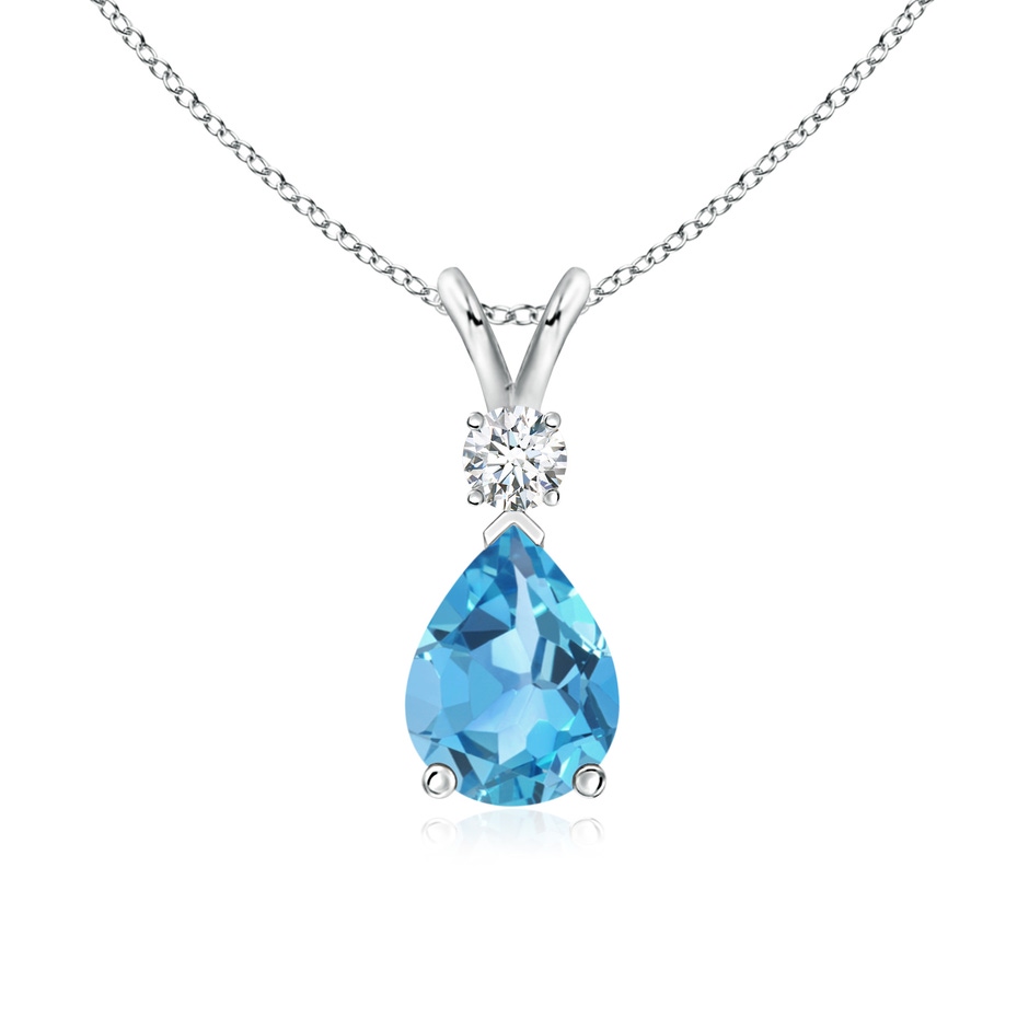 8x6mm AA Prong-Set Swiss Blue Topaz Teardrop V-Bale Pendant with Diamond in S999 Silver 